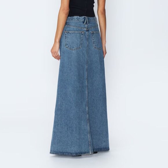 SLVRLAKE Dallas Denim Maxi SKIRT Size 31 Blue Hard Times Front Slit NEW $299 - Picture 4 of 13